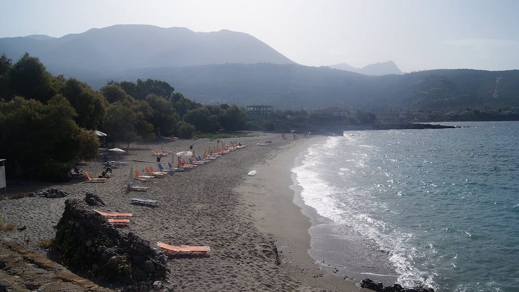 Beach view of Pantazi from the pathway wall from Ag Nikolaos